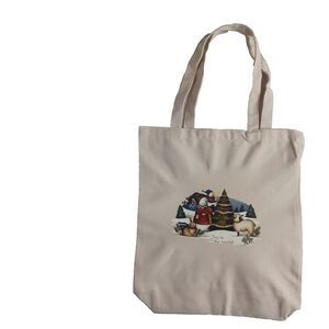 Reusable Canvas Bag  Joy To The World Winter  Holiday   Christmas